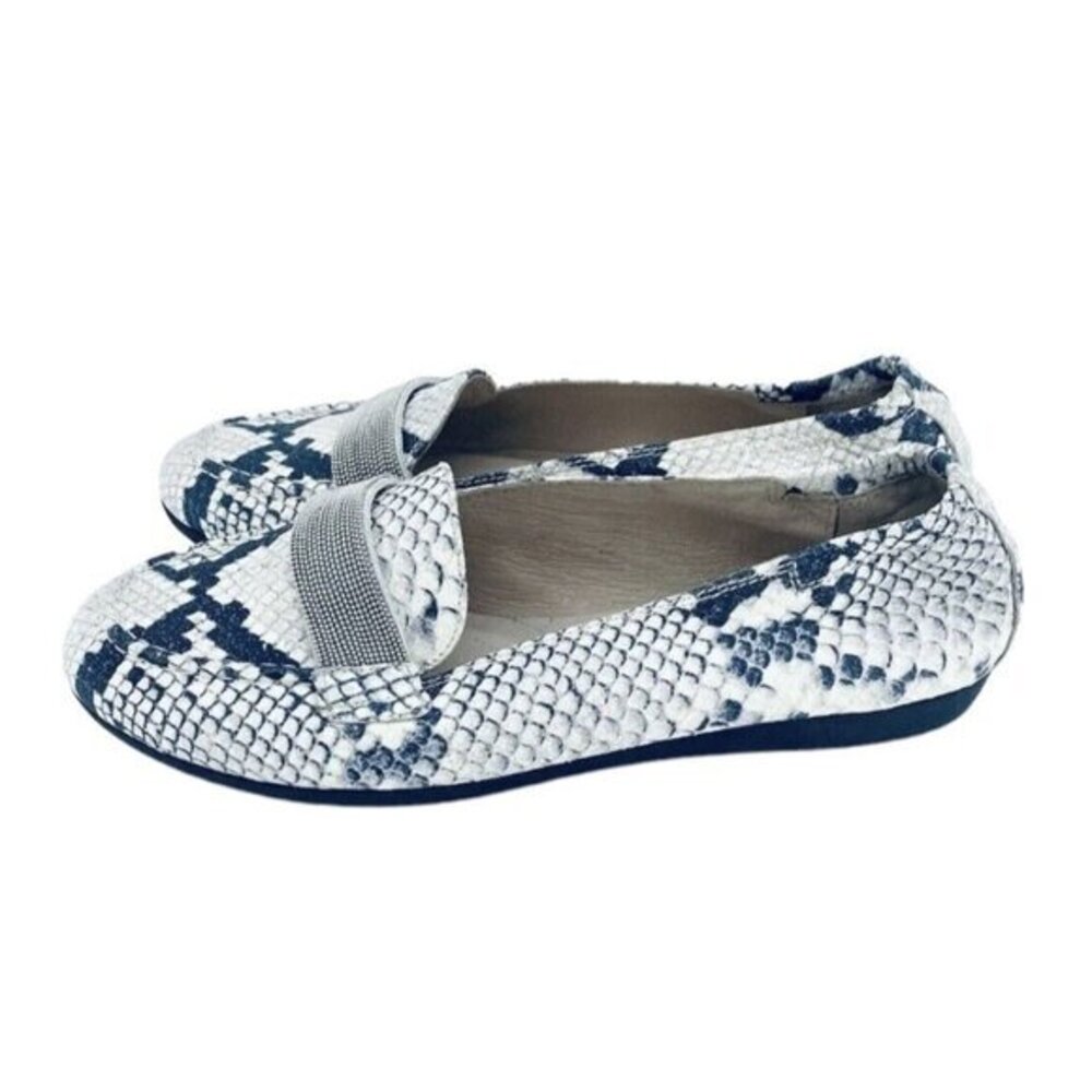 Hispanitas Flats Snake Print Leather Loafers Bling Slip On Sz 38 EU New
